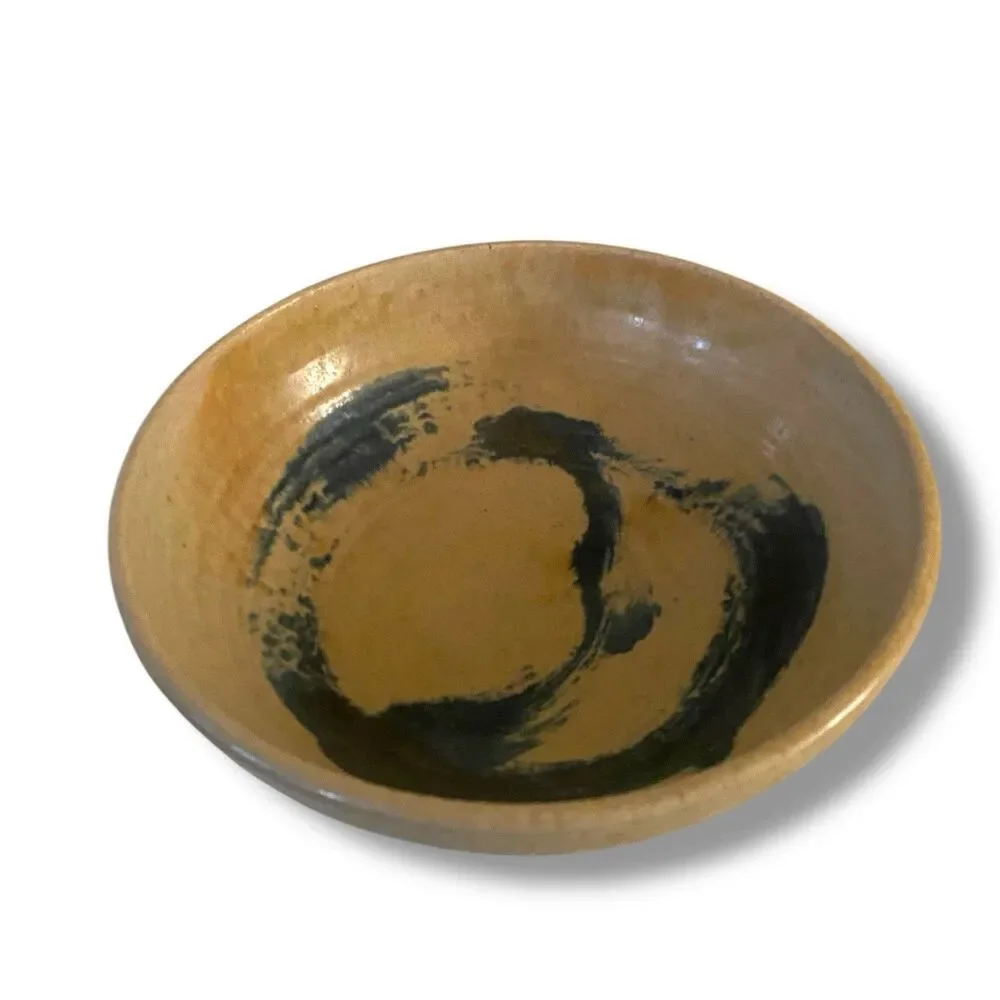 Abstract Glazed Pottery Bowl Handmade Artist Signed 2015 Minimalist Organic 9.5”
